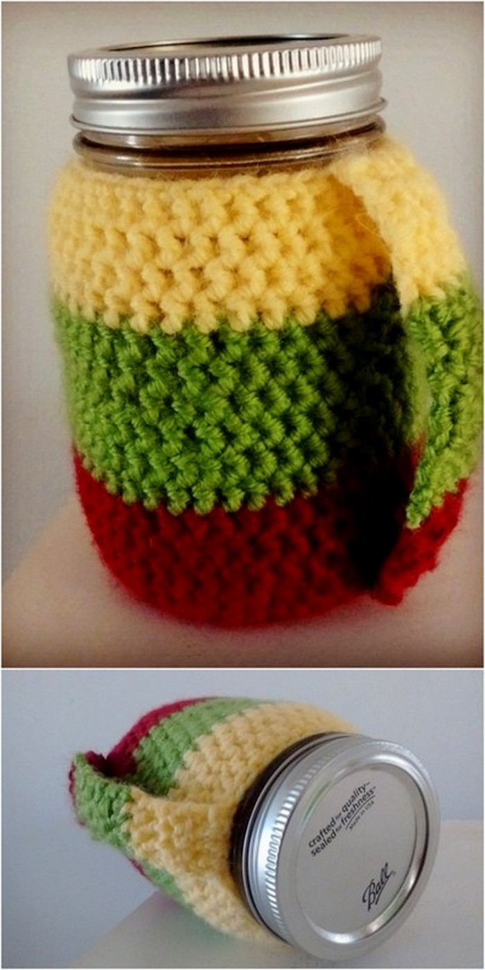 sta Striped Crochet Mason Jar Cozy with handle