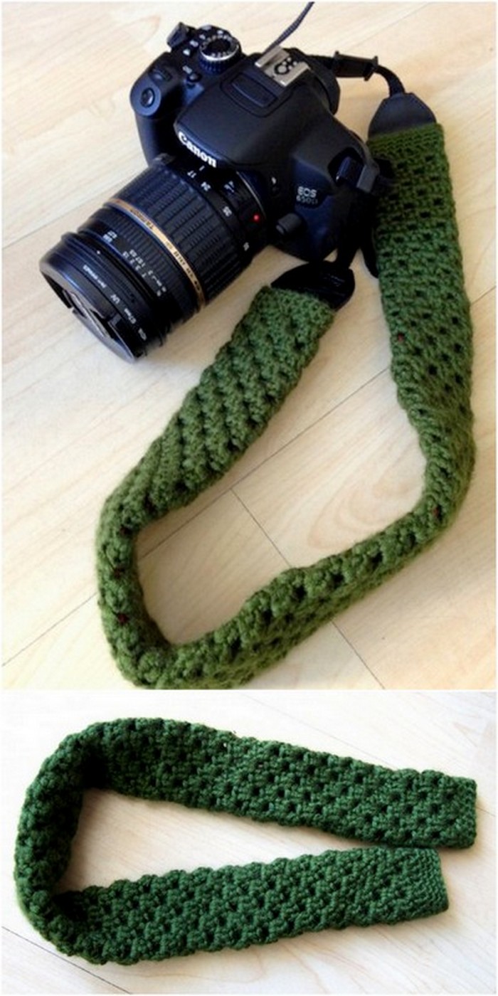 Crochet camera strap cover