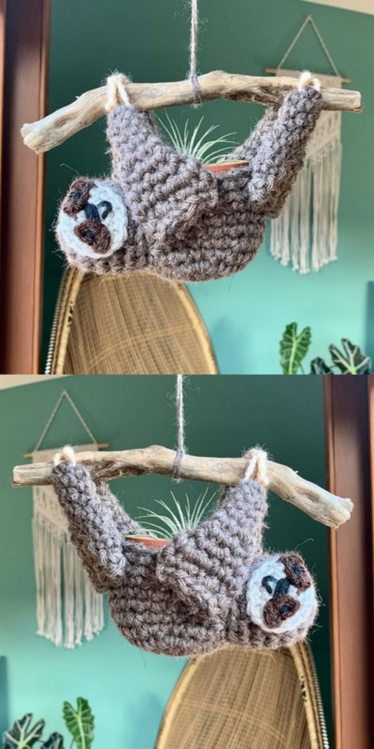 Funny Slother Planter Free Crochet Pattern