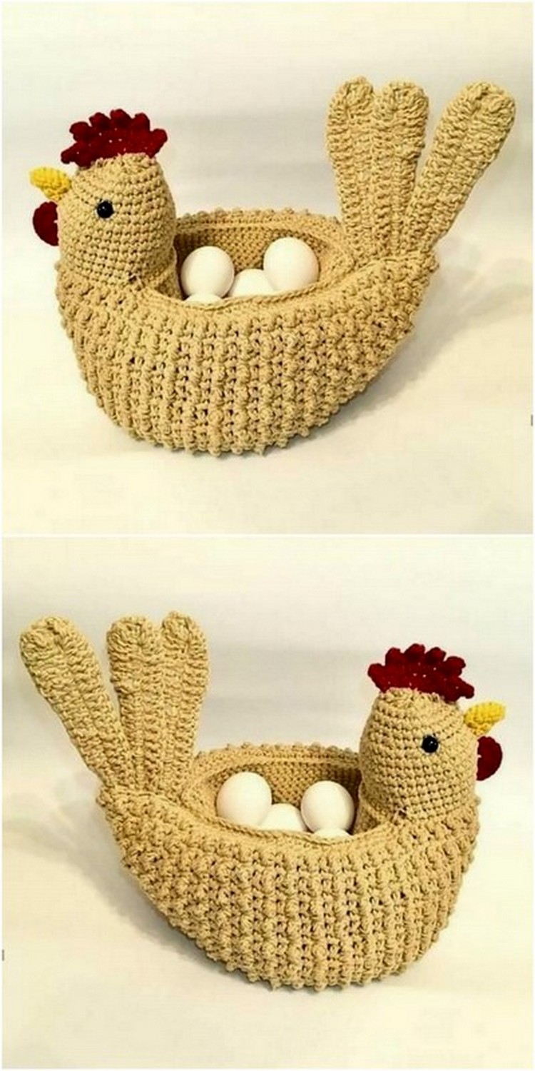 Hen Shaped Basket Free Crochet Pattern