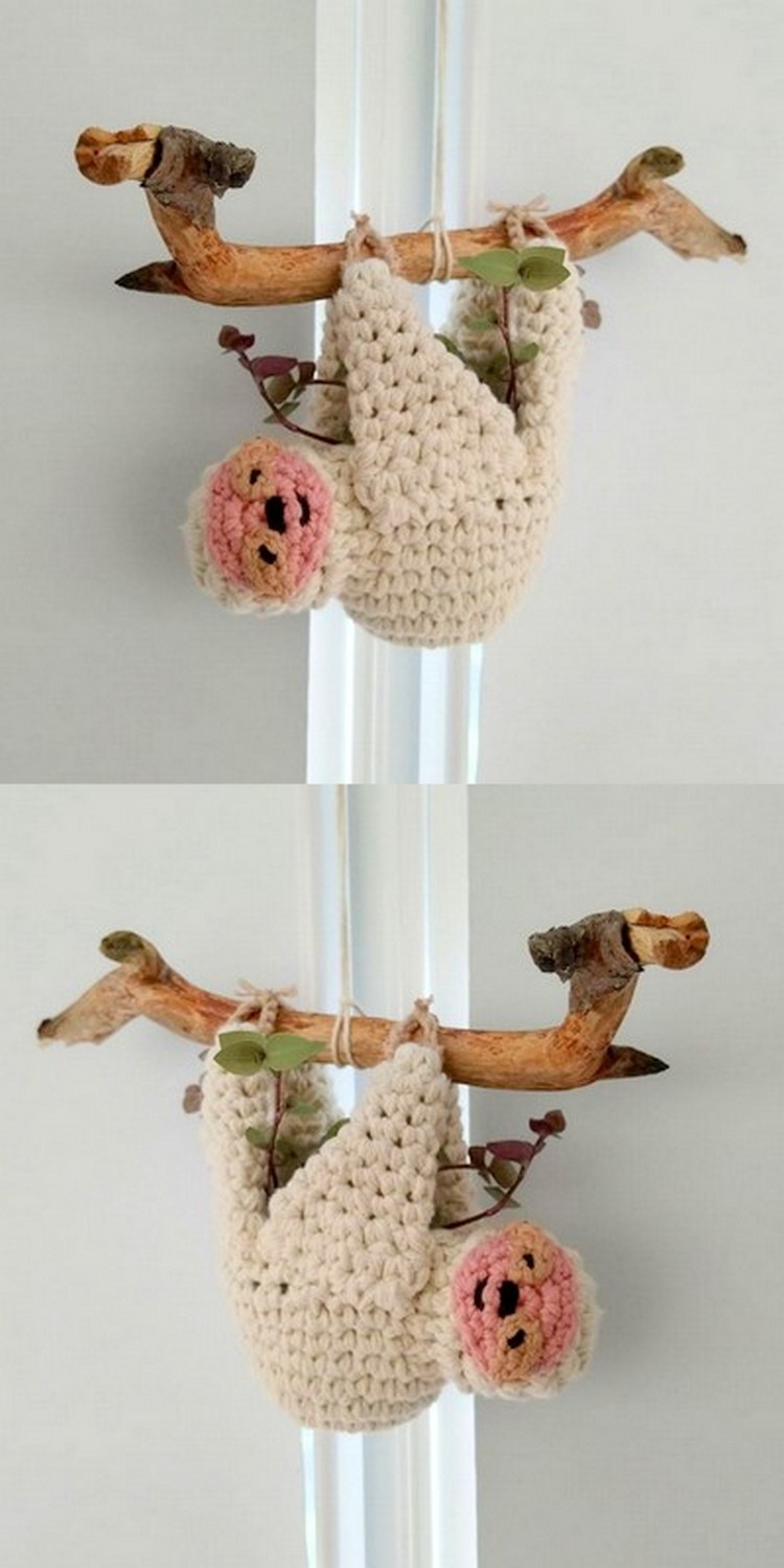 Crochet sloth planter Free Crochet Pattern