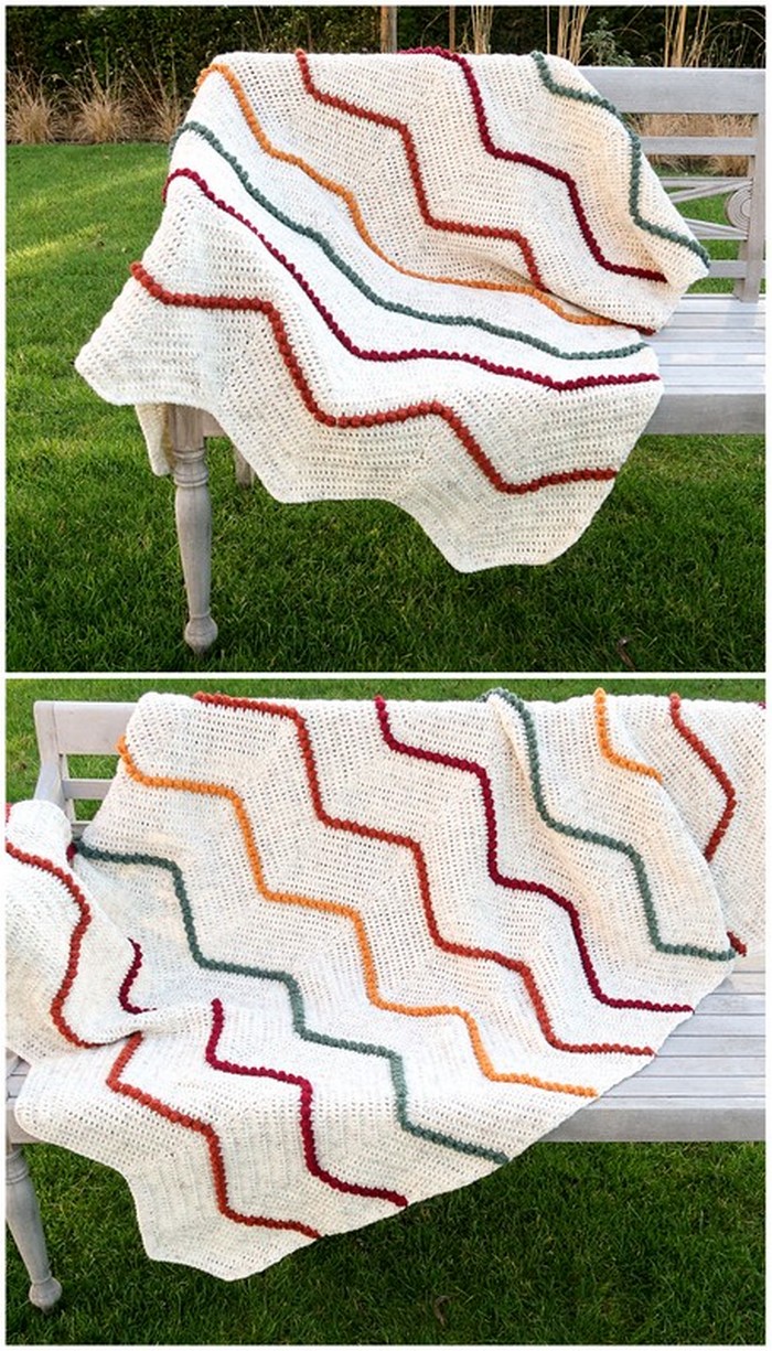 Eldoris Blanket features a zig zag ripple afghan pattern