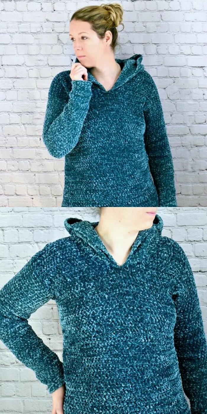 Velvet Crochet Hooded Pullovers