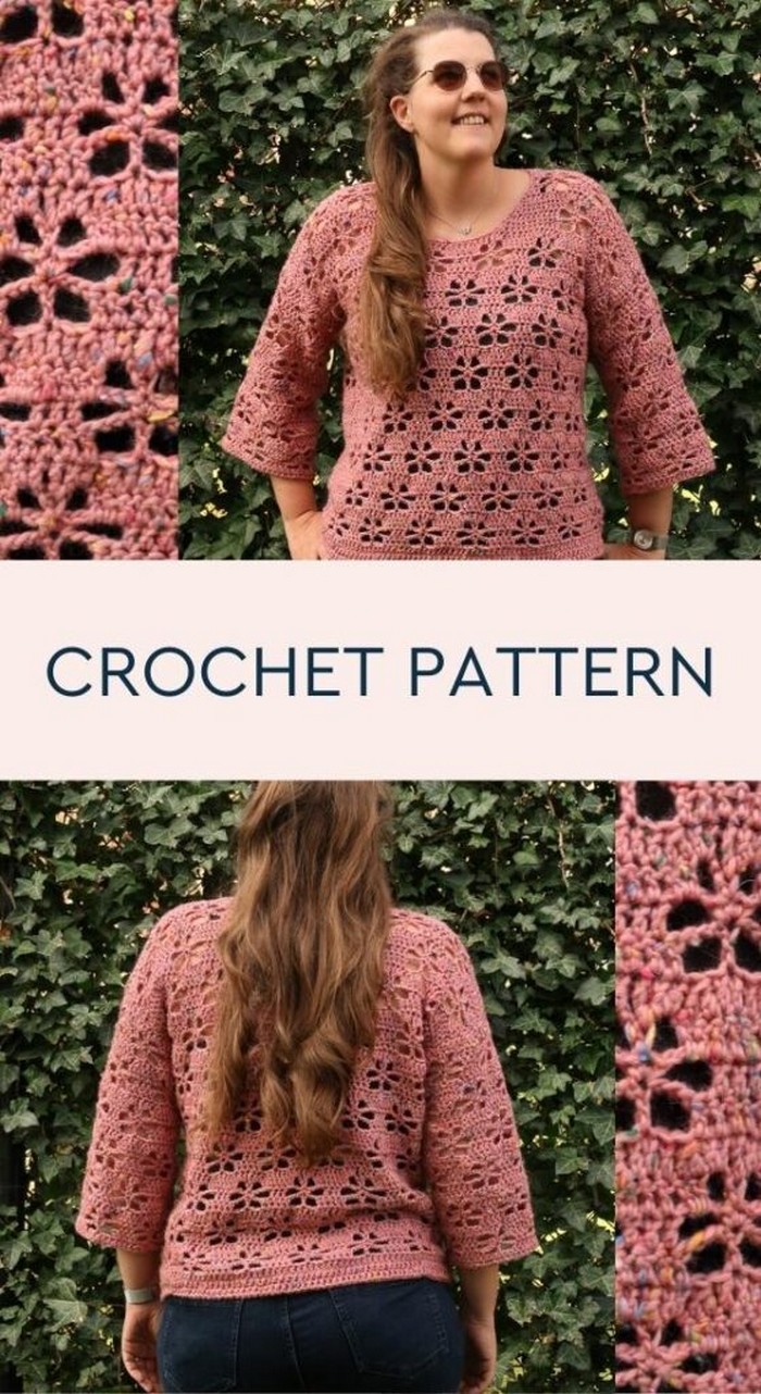 flower lace sweater crochet pattern